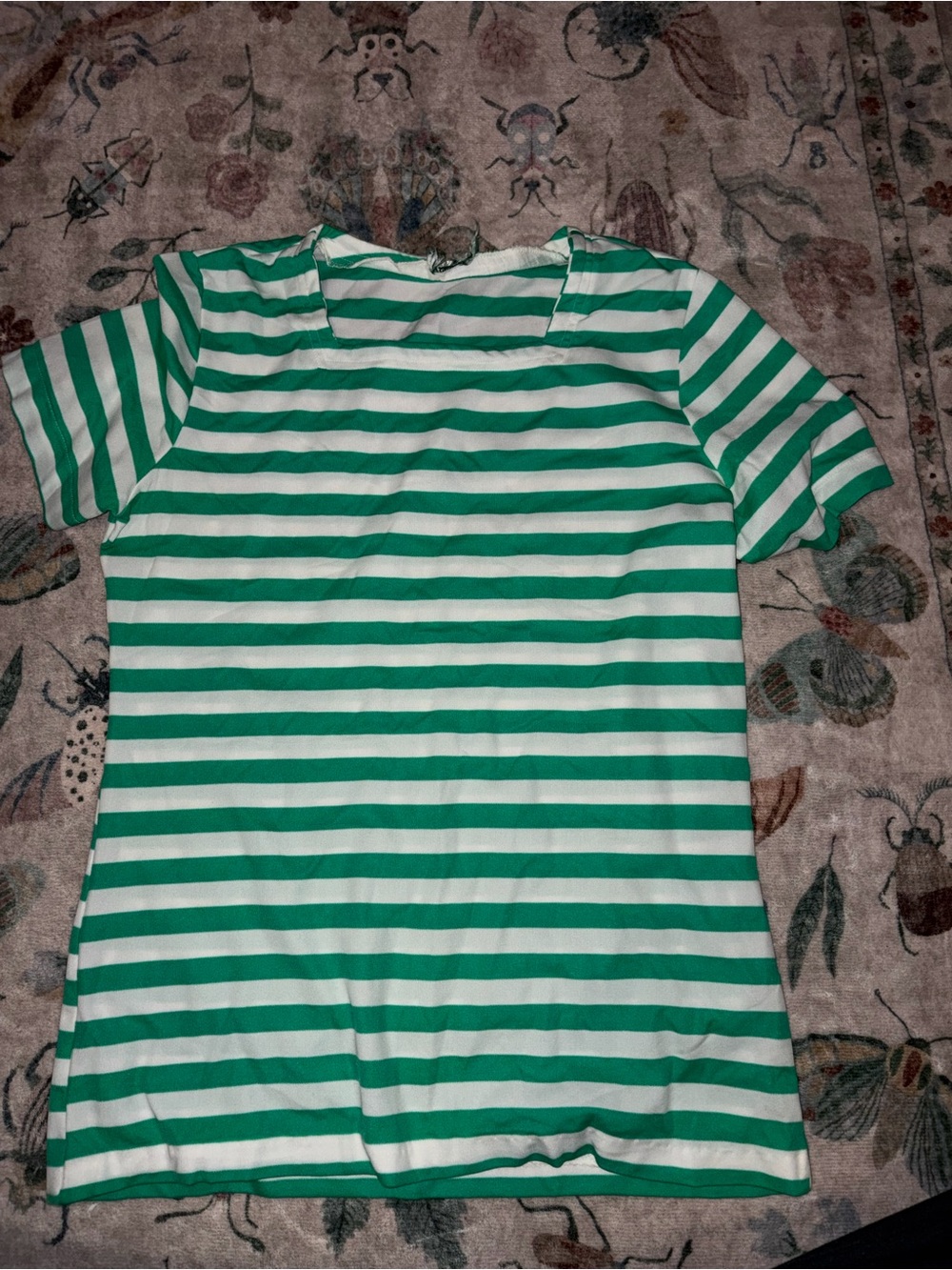 Vintage 60s 70s Joann Kelly Green White Striped Square Neck Knit Top